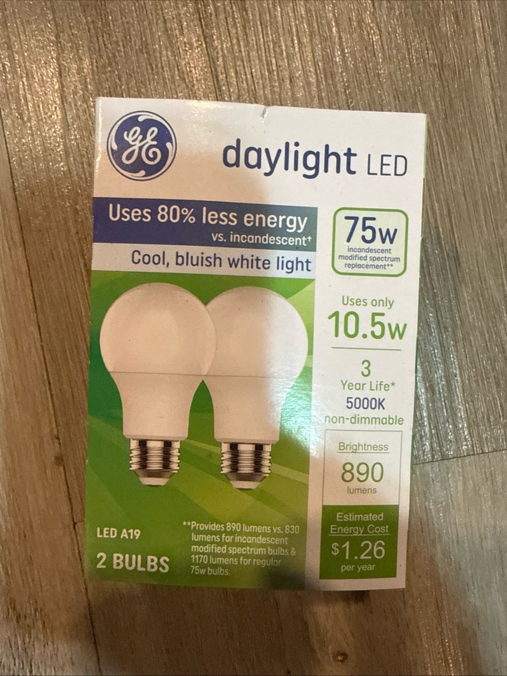 GE Daylight LED A19 2-Pack Bulbs in White (5000K)